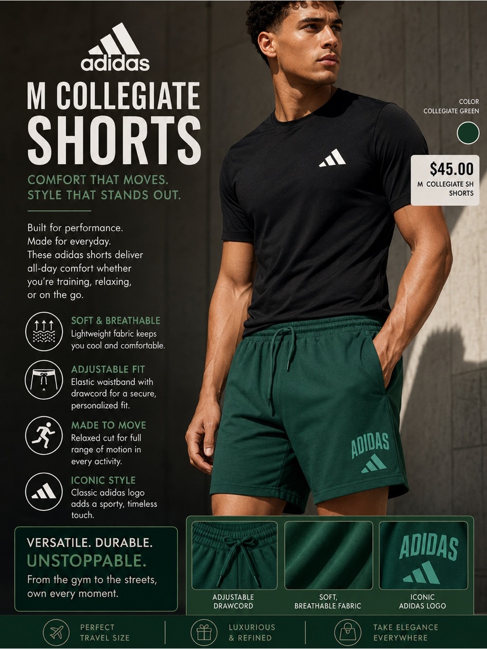 adidas Men’s Collegiate Green Athletic Shorts 3XL